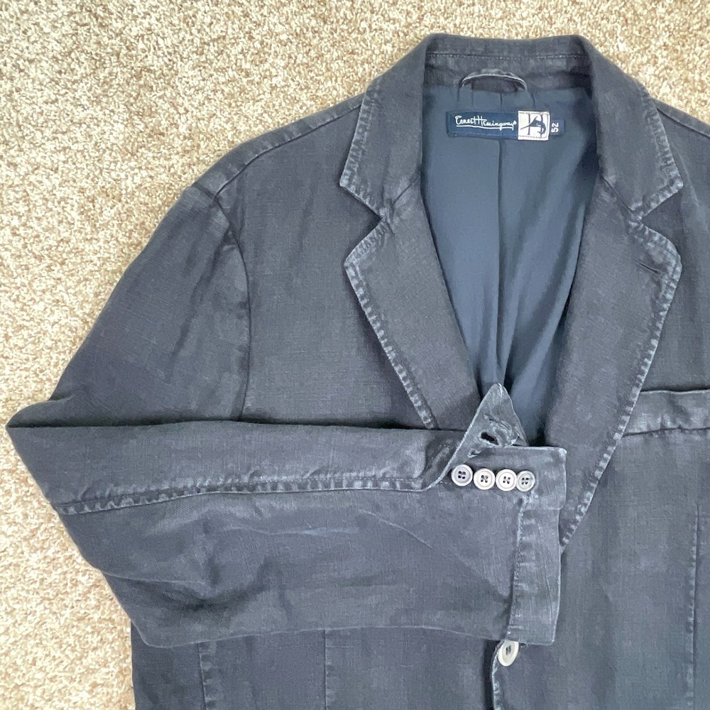 Ernest Hemingway Linen Jacket Mens 52‎ (Fits 44S) Unstructured Blazer Navy Rare
